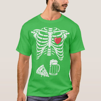 Camiseta Papá Esqueleto Halloween Cerveza Pizza Divertido E