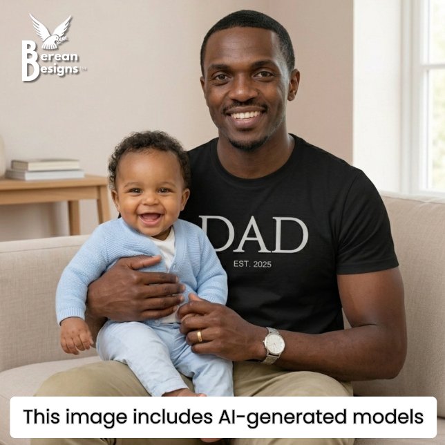 Camiseta Papá Estableció Clásicos Gorras Negro (DAD ESTABLISHED Black T-shirt with custom year. Ideal Father's Day gift for your group or church.)
