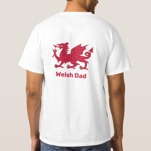 Camiseta Papá galés, Dragón rojo y Gales, bandera / Cymru (Reverso)