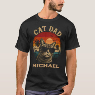 Camiseta Papá Gato Vintage Retro Atardecer Playa Tropical