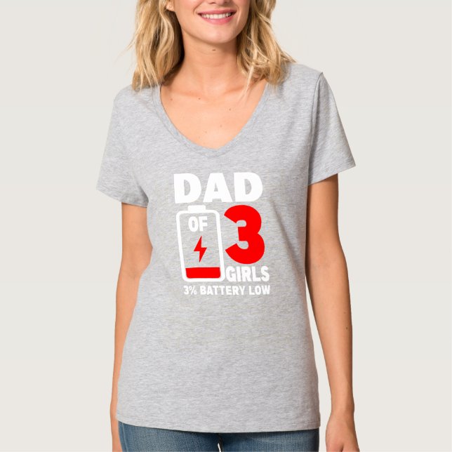 Camiseta Papá Gracioso De 3 Chicas Cansado Con La Batería M (Anverso)