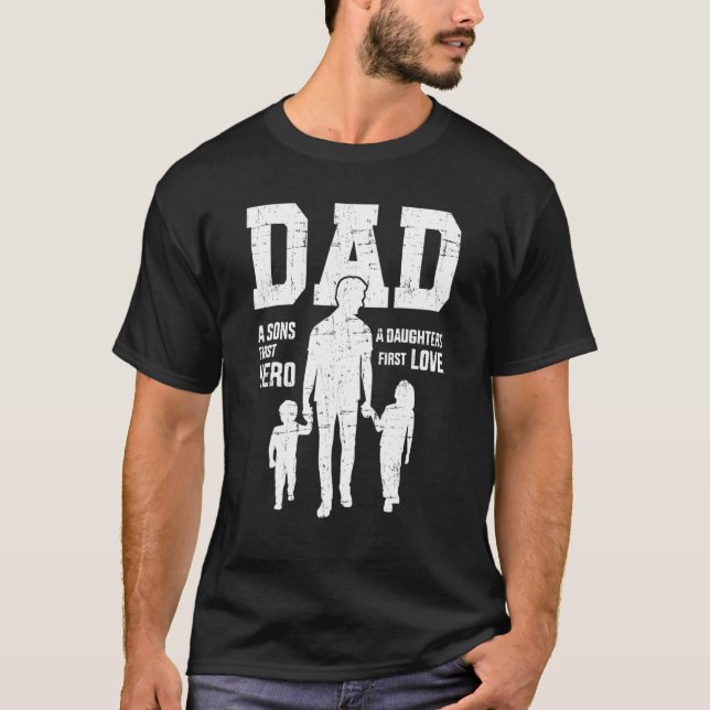 Camiseta Papá Hijos Primero Héroe Hija Amor por el Día del  (Anverso)