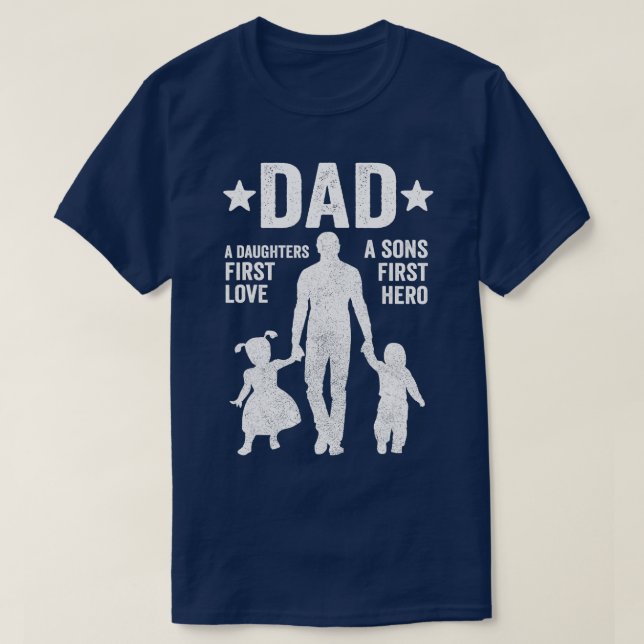 Camiseta Papá Hijos Primero Héroe Hija Primero Amo Padres D (Diseño del anverso)