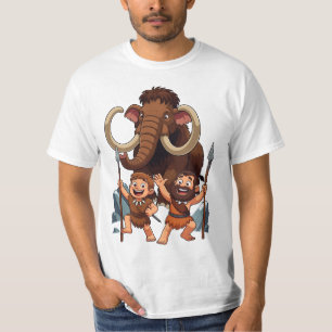 Camiseta Papá hombre de las cavernas y su hijo cazan mamuts