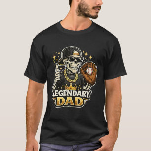Camiseta Papá Legendario Divertido Béisbol Esqueleto Atleta