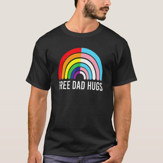Camiseta Papá Libre abraza la bandera transgénero arcoiris  (Anverso)