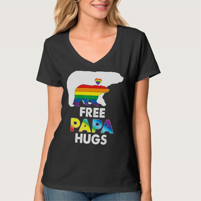 Camiseta Papa libre abraza oso arco iris Lgbt Orgullo Gay L (Anverso)
