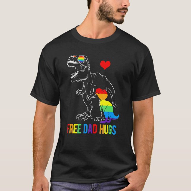 Camiseta Papá Libre De Mens Lgbtq Abraza Dinosaurio Rex Dad (Anverso)