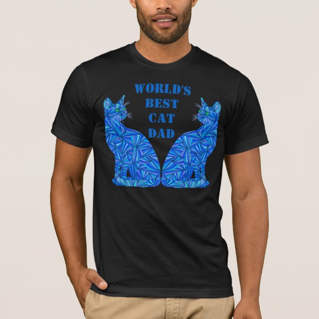Camiseta Papá loco abstracto azul del gato del individuo (Anverso)