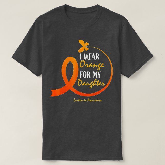 Camiseta Papá Mamá Yo Uso Naranja Para Mi Hija Leukemia Awa (Diseño del anverso)