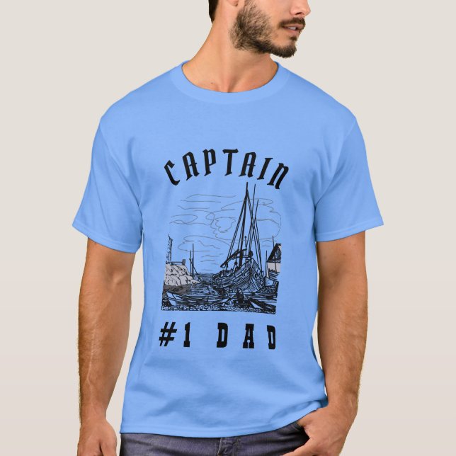 Camiseta Papá moderno Padre Capitán Papá Negro (Anverso)