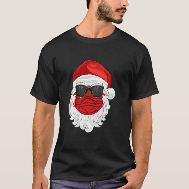 Camiseta Papá Negro Navidad 2020 Santa Claus máscara facial (Anverso)