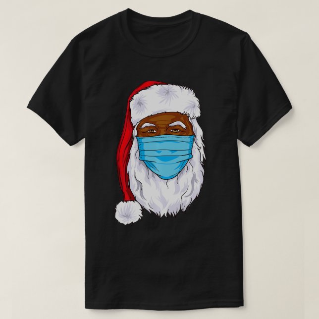 Camiseta Papá Negro Navidad 2021 Santa Claus máscara facial (Diseño del anverso)
