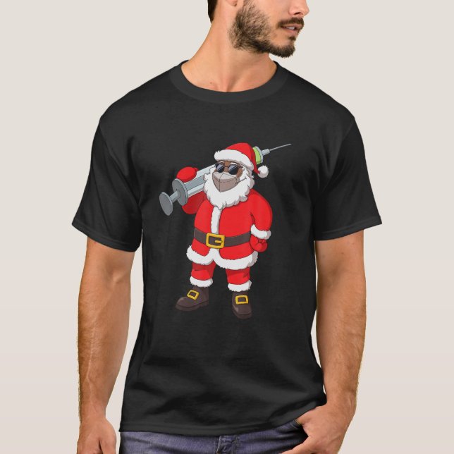 Camiseta Papá Noel Africano-Estadounidense Vacunado En Másc (Anverso)