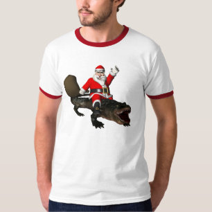 Camiseta Papá Noel alegre que monta un cocodrilo