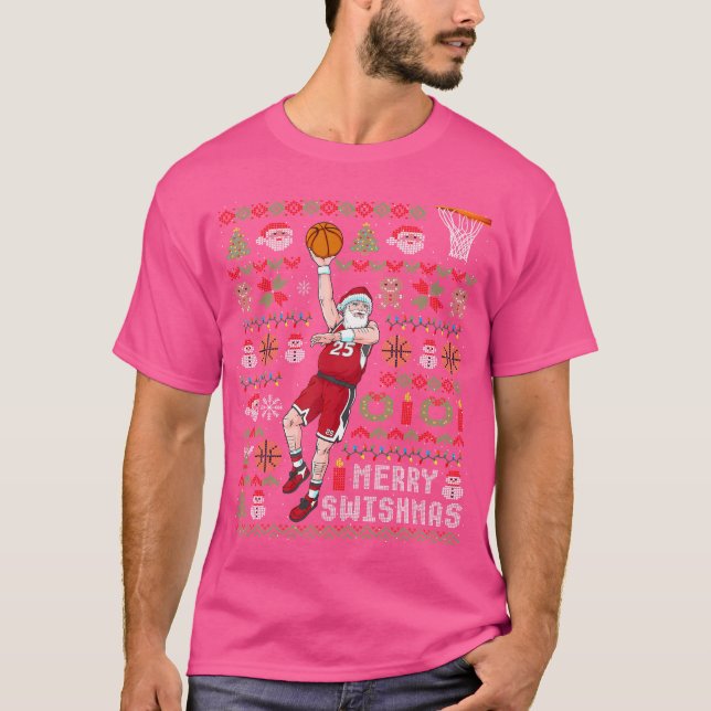 Camiseta Papá Noel Baloncesto Navidades feos nadando (Anverso)