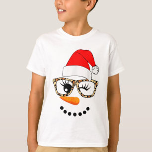 Camiseta Papá Noel Cara de Muñeco de Nieve Gles Leopardo Na