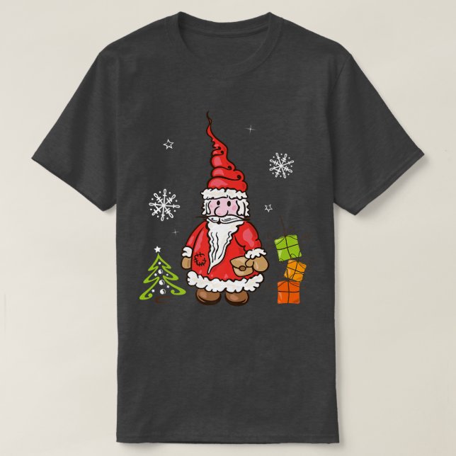 Camiseta Papá Noel con árbol de Navidad y copos de nieve Xm (Diseño del anverso)
