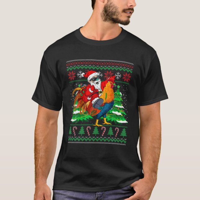 Camiseta Papá Noel con gallo de granjero de árboles de navi (Anverso)