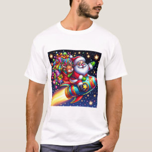 Camiseta Papá Noel con nave espacial y reno