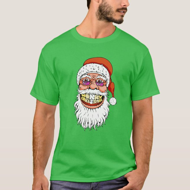 Camiseta Papá Noel con sonrisa de las Felices Navidad (Anverso)