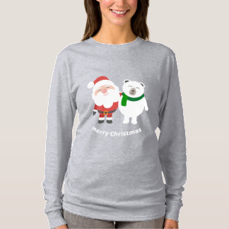 Camiseta Papá Noel de dibujos animados y oso polar, Feliz N