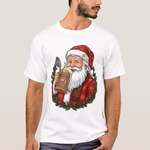 Camiseta Papá Noel de Navidad sosteniendo un vaso de cervez