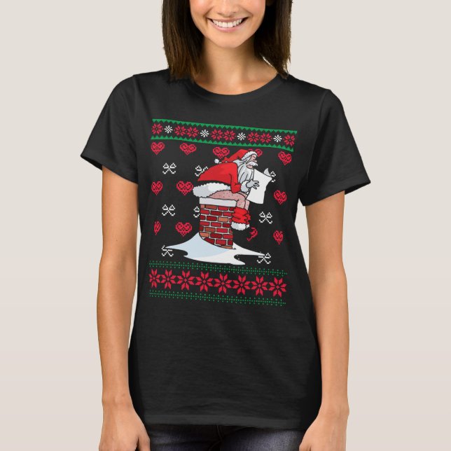 Camiseta Papá Noel derribando la chimenea El sudadero navid (Anverso)