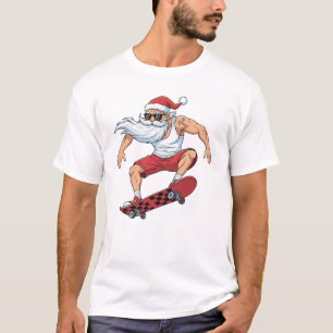 Camiseta Papá Noel divertido en monopatín en Navidad