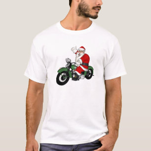 Camiseta Papá Noel Divertido En Motocicleta Verde Vintage