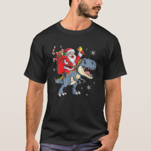 Camiseta Papá Noel Divertido Montando Dinosaurio T Rex Navi