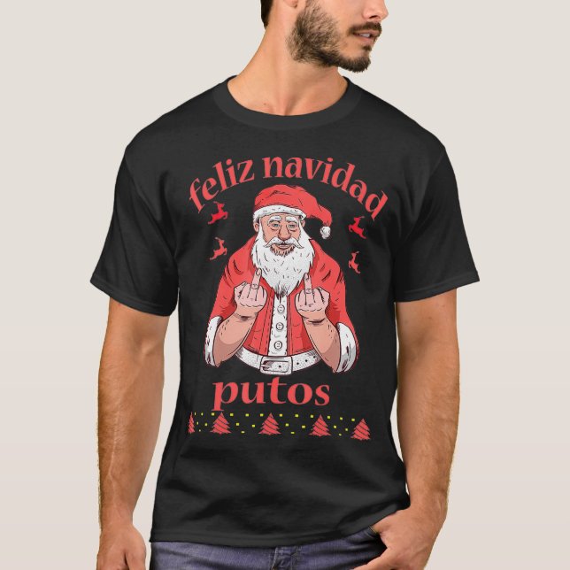 Camiseta Papá Noel el dedo medio Feliz Navidad Putos Feo (Anverso)