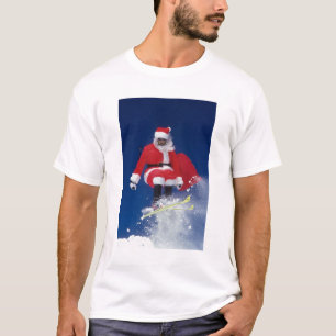 Camiseta Papá Noel en el salto de esquís de una cornisa e