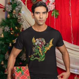 Camiseta Papá Noel En Un Dragón Volador Que Lleva Regalos