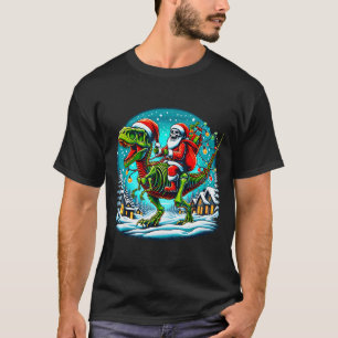 Camiseta Papá Noel esqueleto montando dinosaurio T Rex Navi
