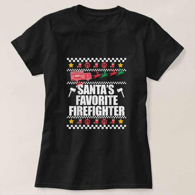 Camiseta Papá Noel favorito del bombero Pajamas Disfraces d (Diseño del anverso)