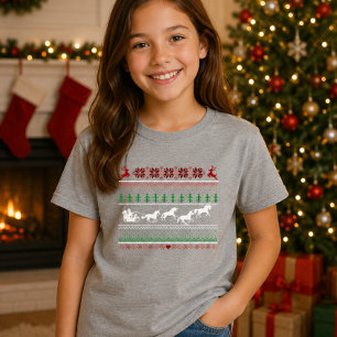 Camiseta Papá Noel feo en trineo con unicornios de Navidad