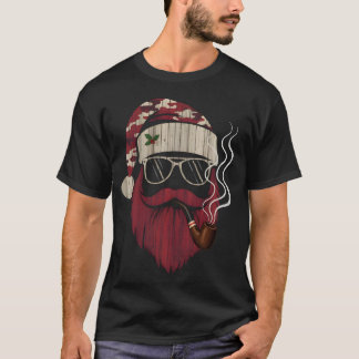 Camiseta Papá Noel Hipster Fumando en Pipa