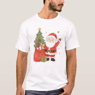 Camiseta Papá Noel lindo con saco de regalos para un clásic