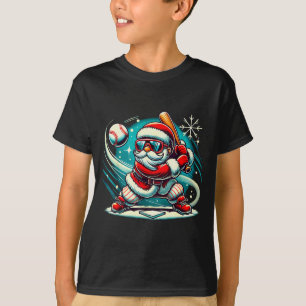 Camiseta Papá Noel lindo jugando béisbol chicos adolescente