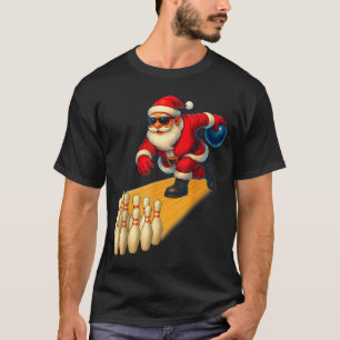Camiseta Papá Noel lindo jugando bola de bolos y boliche Ns