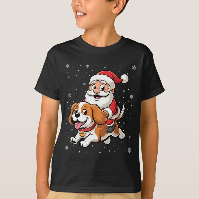 Camiseta Papá Noel montando Cavalier King Charles Spaniel D (Anverso)