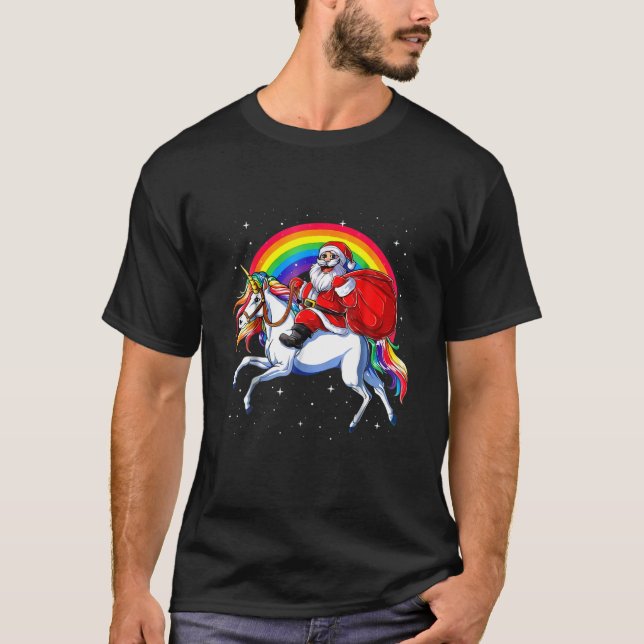 Camiseta Papá Noel montando Navidades del arcoiris de Unico (Anverso)
