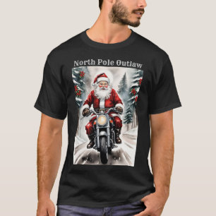 Camiseta Papá Noel Motero Divertido De Navidad Montando Una