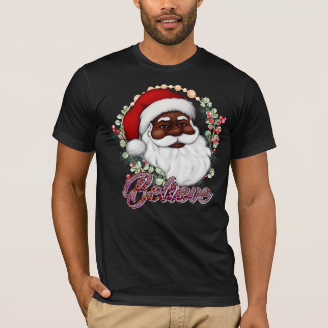 Camiseta Papá Noel negro cree que los Navidades de Melanin  (Anverso)