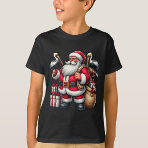 Camiseta Papá Noel norteamericano sostiene Navidad Presente