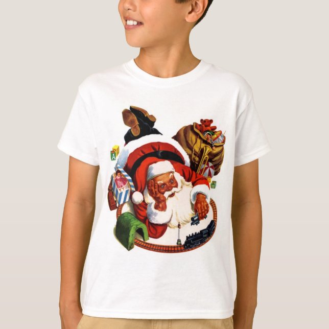 Camiseta Papá Noel que juega con los trenes (Anverso)