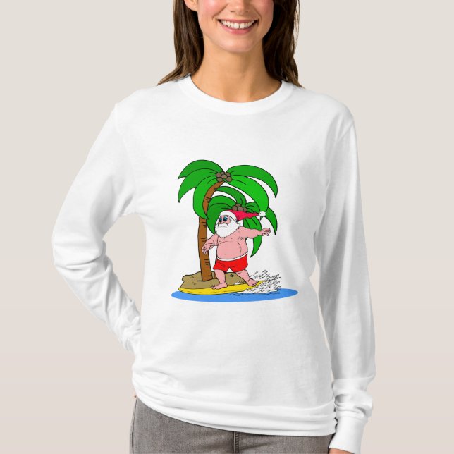Camiseta Papá Noel que practica surf (Anverso)