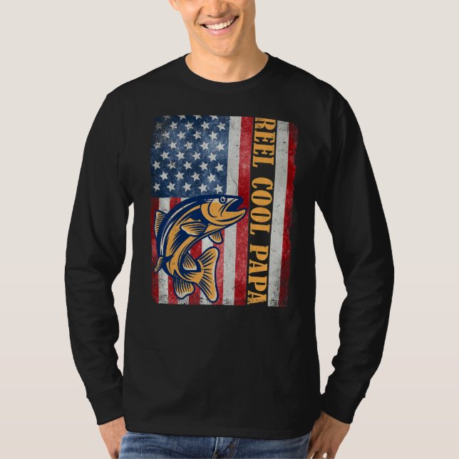 Camiseta Papá Noel Reel Guay Papa Fish American Flag Dad (Anverso)