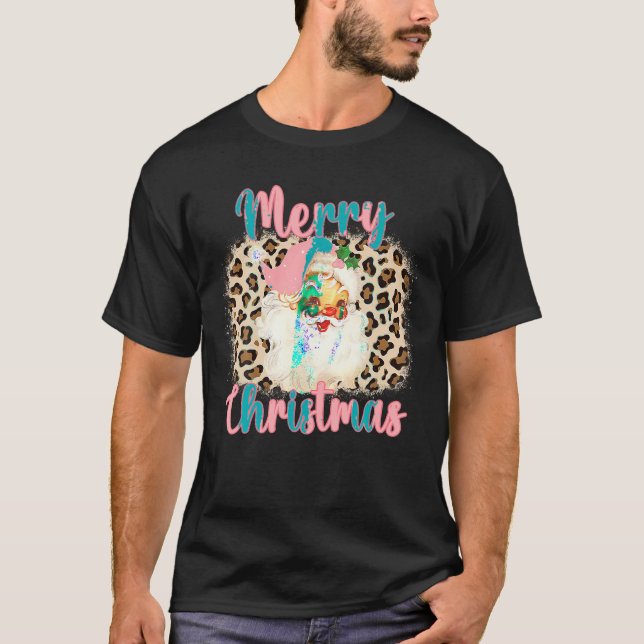 Camiseta Papá Noel Rosa Vintage Feliz Leopardo navideño (Anverso)